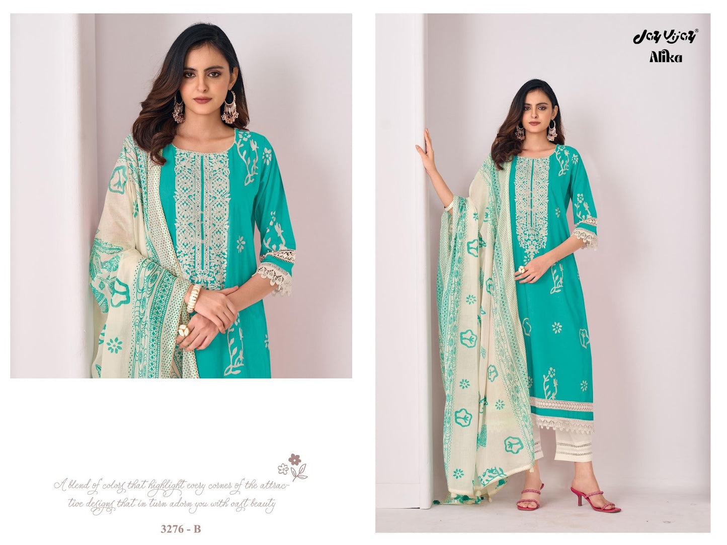 Alika 3276 Jay Vijay Pure Cotton Pant Style Suits Supplier Gujarat