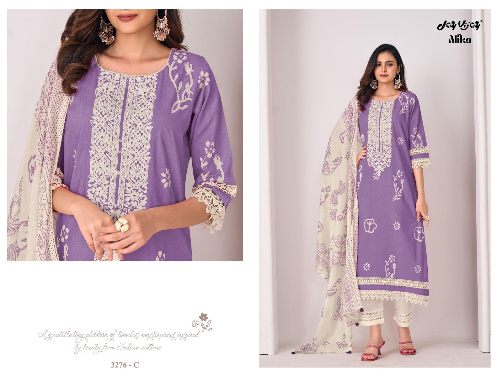 Alika 3276 Jay Vijay Pure Cotton Pant Style Suits Supplier Gujarat