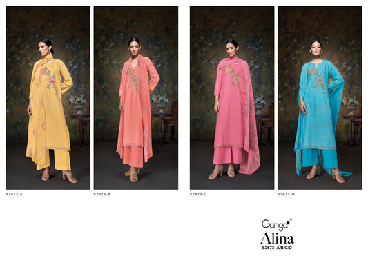 Alina 2673 Ganga Premium Cotton Plazzo Style Suits Exporter India