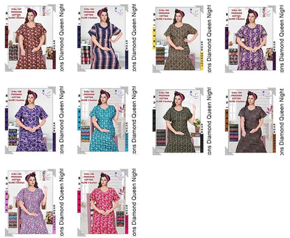 Aline 3 Buttons Diamond Queen Cotton Night Gowns Wholesaler India