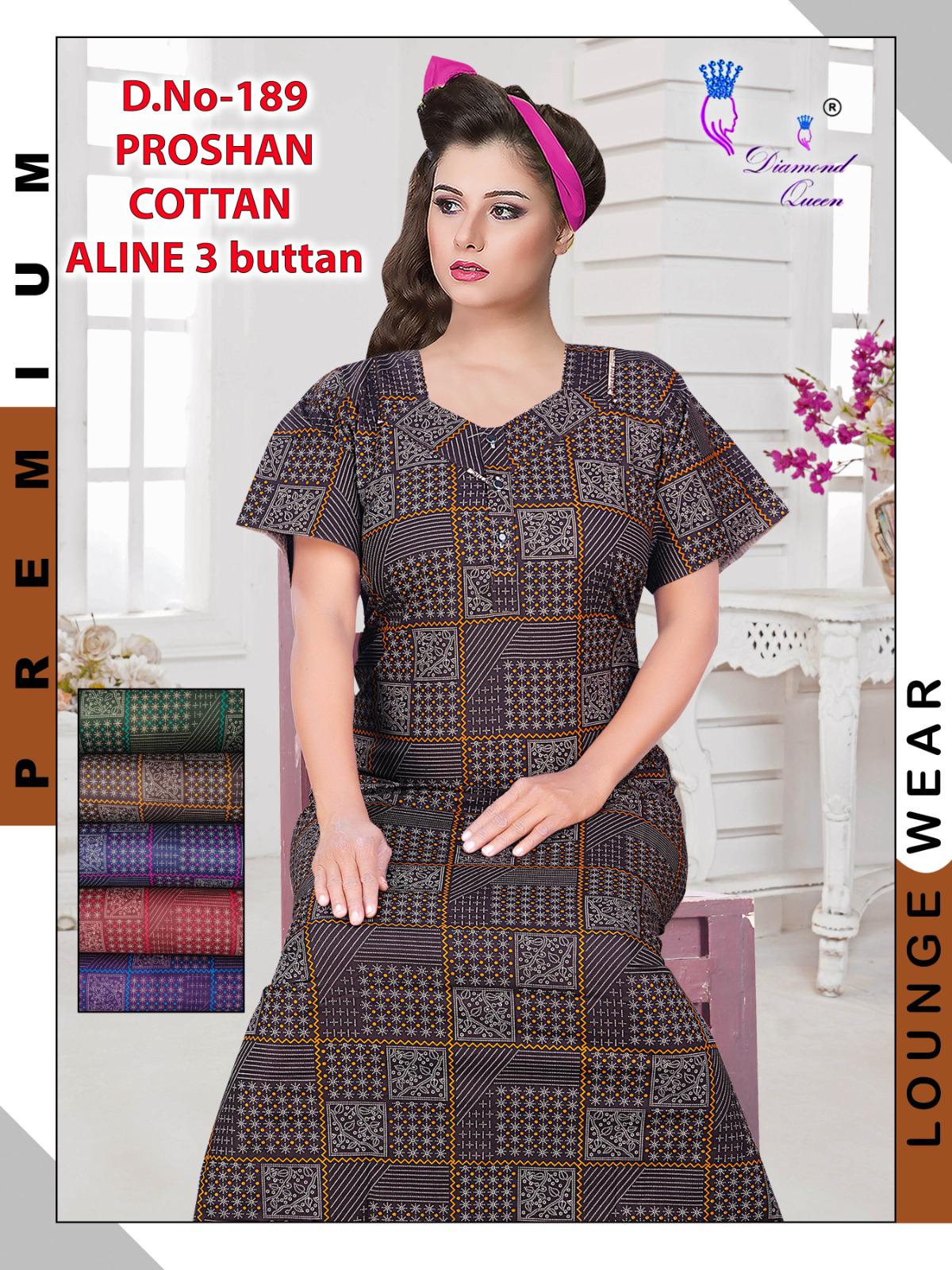 Aline 3 Buttons Diamond Queen Cotton Night Gowns Wholesaler India