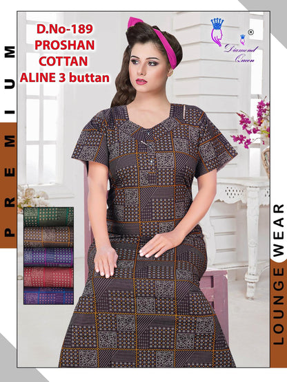 Aline 3 Buttons Diamond Queen Cotton Night Gowns Wholesaler India