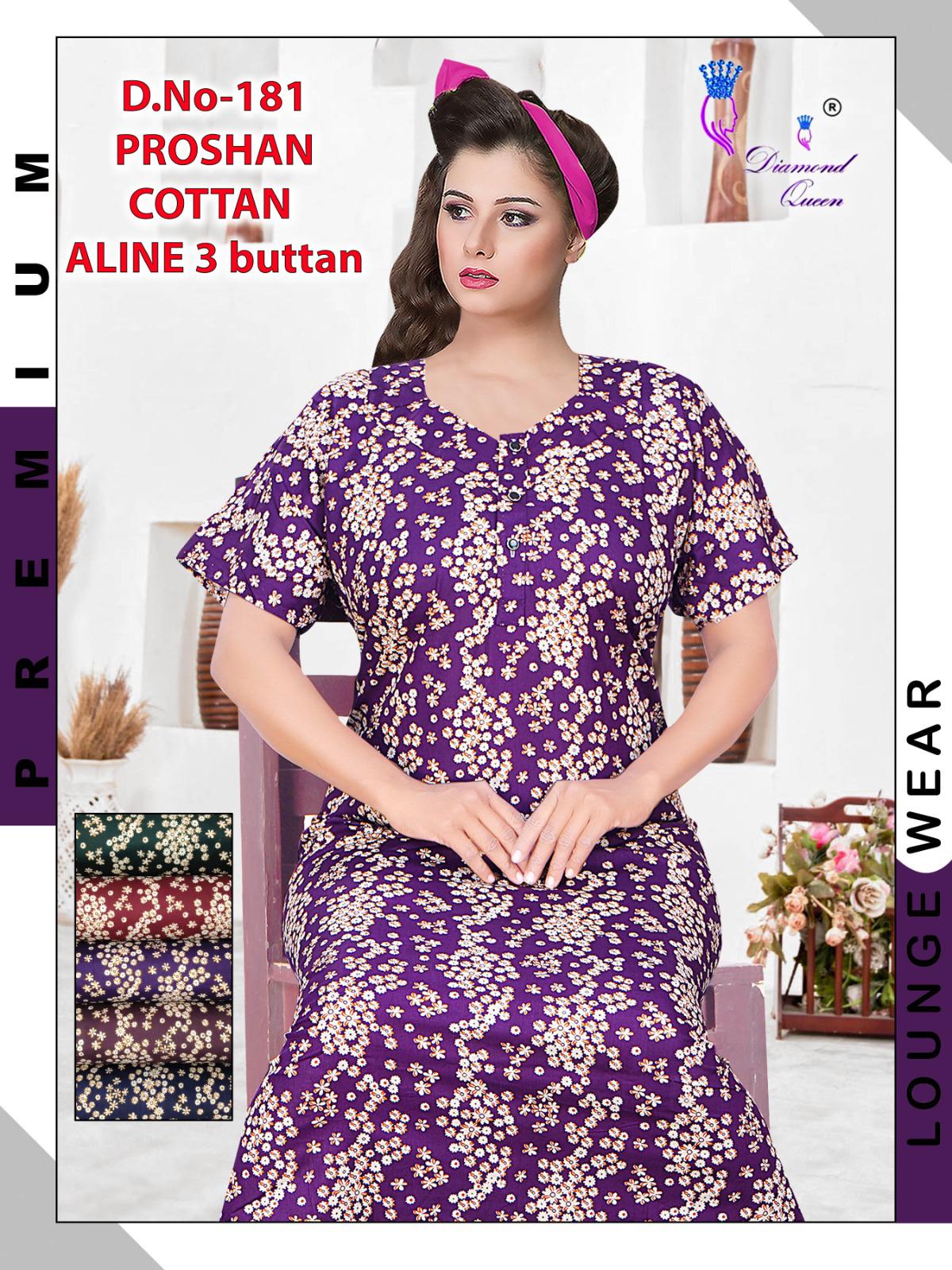 Aline 3 Buttons Diamond Queen Cotton Night Gowns Wholesaler India