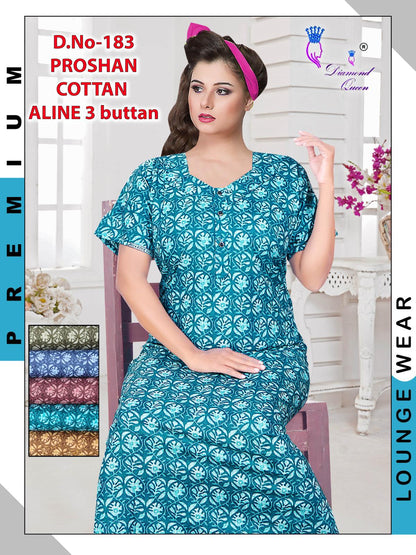 Aline 3 Buttons Diamond Queen Cotton Night Gowns Wholesaler India