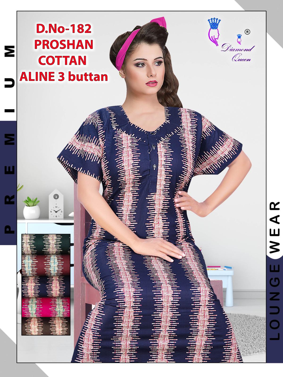 Aline 3 Buttons Diamond Queen Cotton Night Gowns Wholesaler India