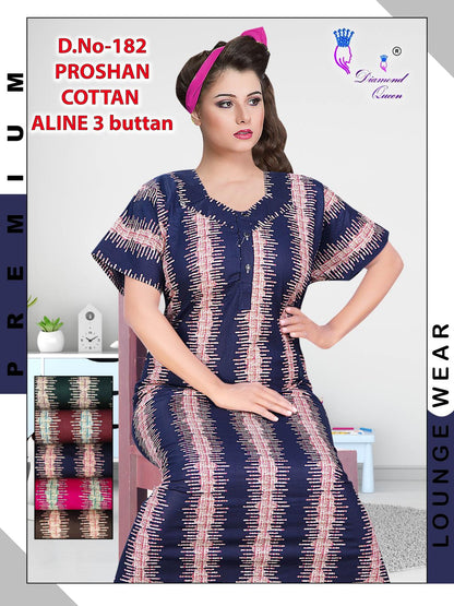 Aline 3 Buttons Diamond Queen Cotton Night Gowns Wholesaler India