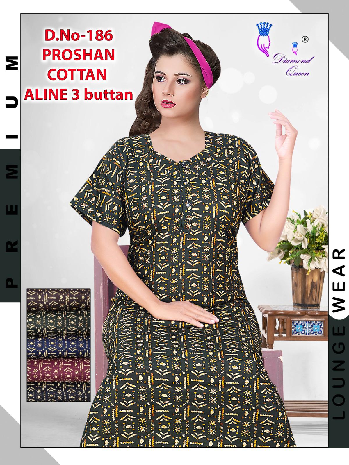 Aline 3 Buttons Diamond Queen Cotton Night Gowns Wholesaler India
