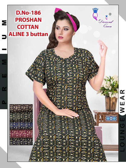 Aline 3 Buttons Diamond Queen Cotton Night Gowns Wholesaler India