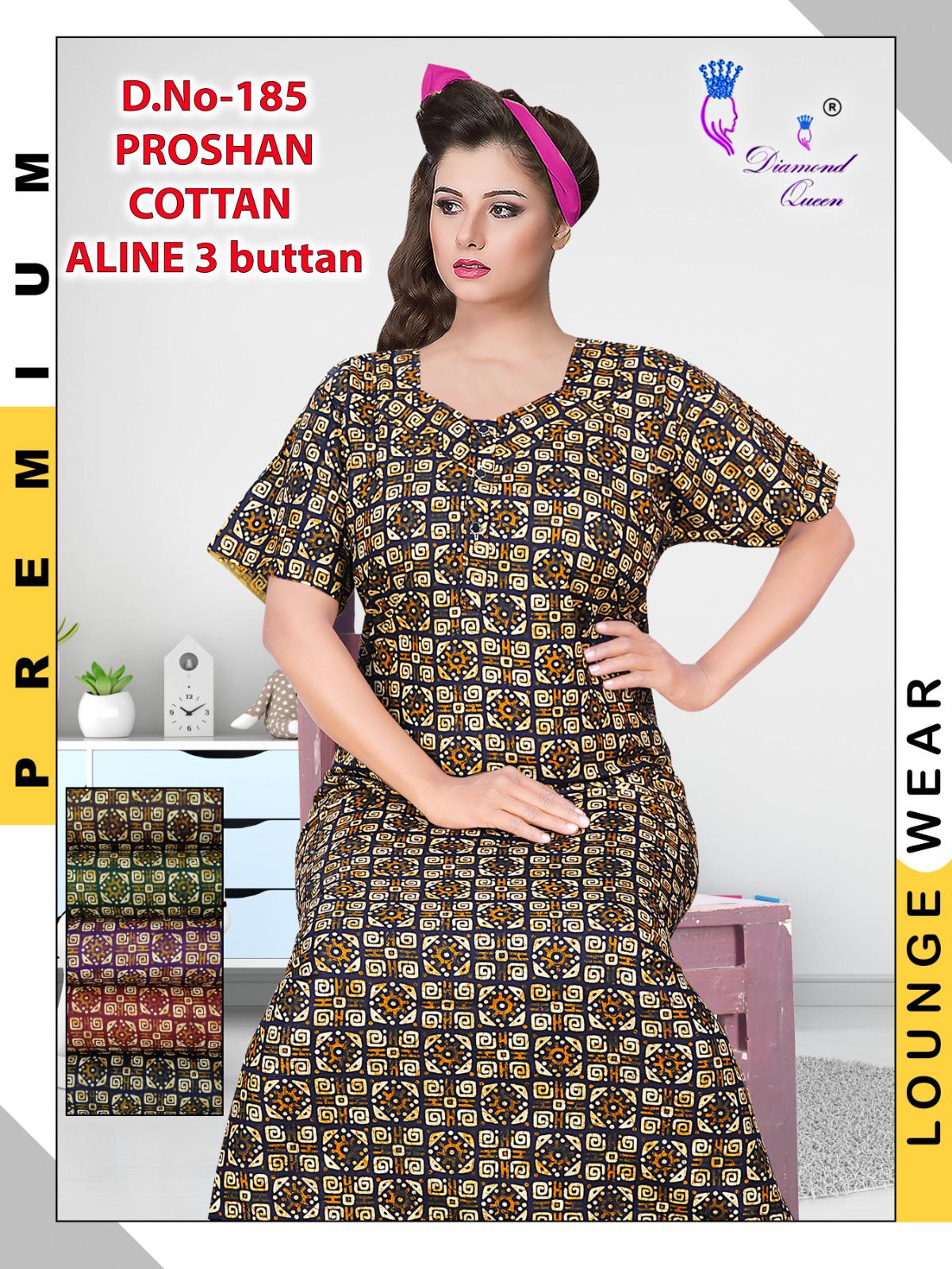 Aline 3 Buttons Diamond Queen Cotton Night Gowns Wholesaler India