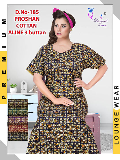 Aline 3 Buttons Diamond Queen Cotton Night Gowns Wholesaler India