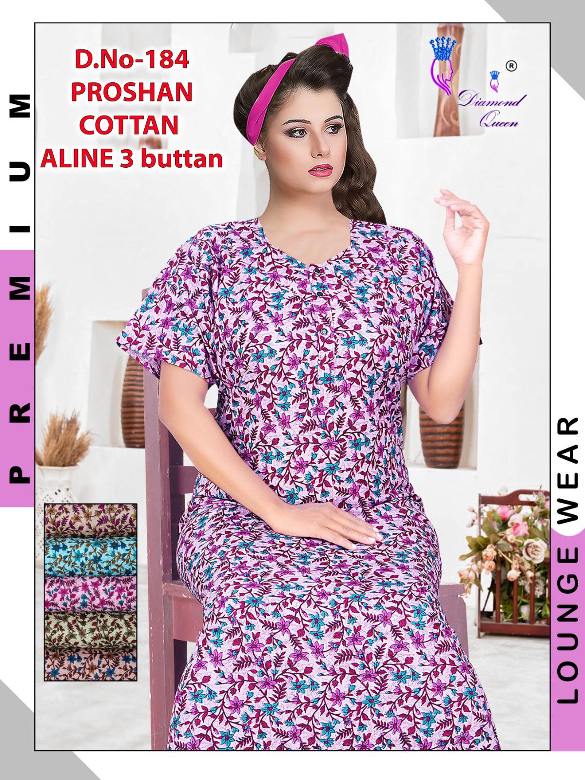 Aline 3 Buttons Diamond Queen Cotton Night Gowns Wholesaler India