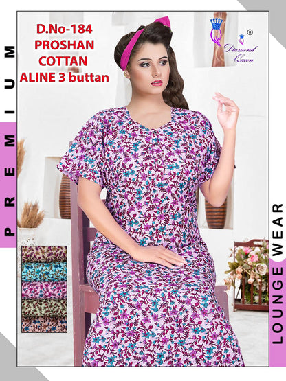 Aline 3 Buttons Diamond Queen Cotton Night Gowns Wholesaler India