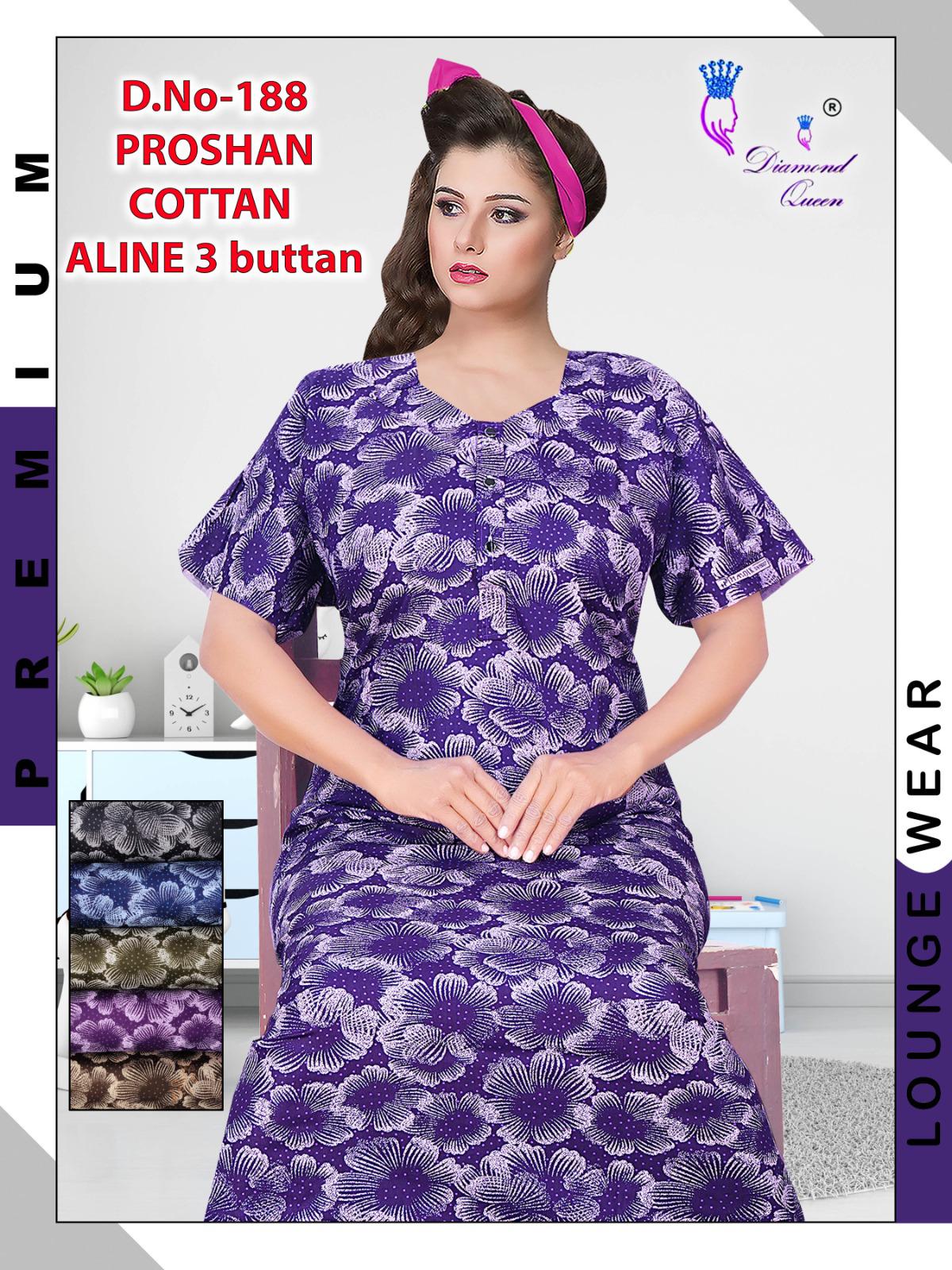 Aline 3 Buttons Diamond Queen Cotton Night Gowns Wholesaler India