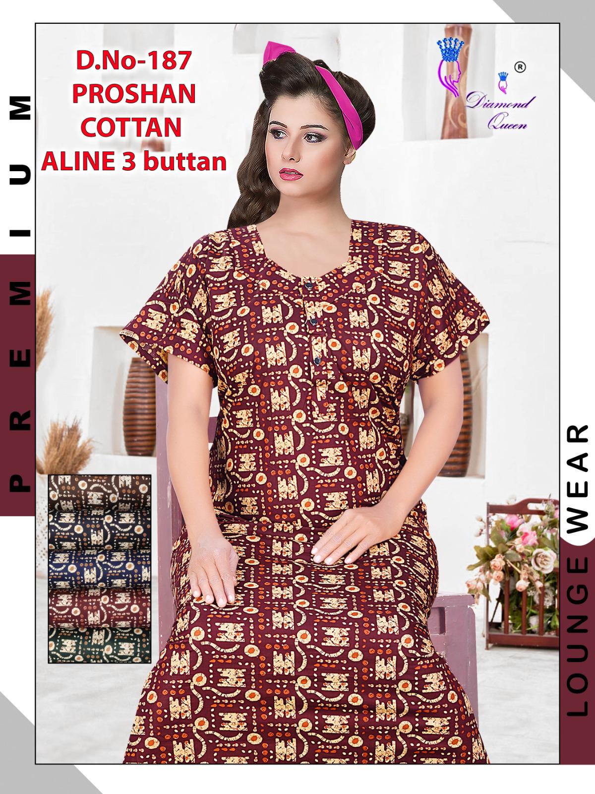 Aline 3 Buttons Diamond Queen Cotton Night Gowns Wholesaler India