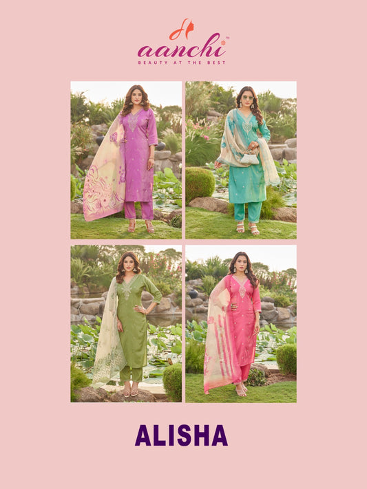 Alisha Aanchi Roman Readymade Pant Style Suits Wholesaler Ahmedabad