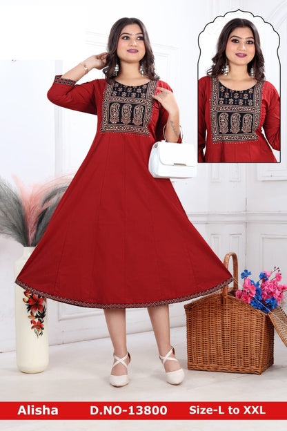 Alisha Jnx Cotton Anarkali Kurtis Manufacturer