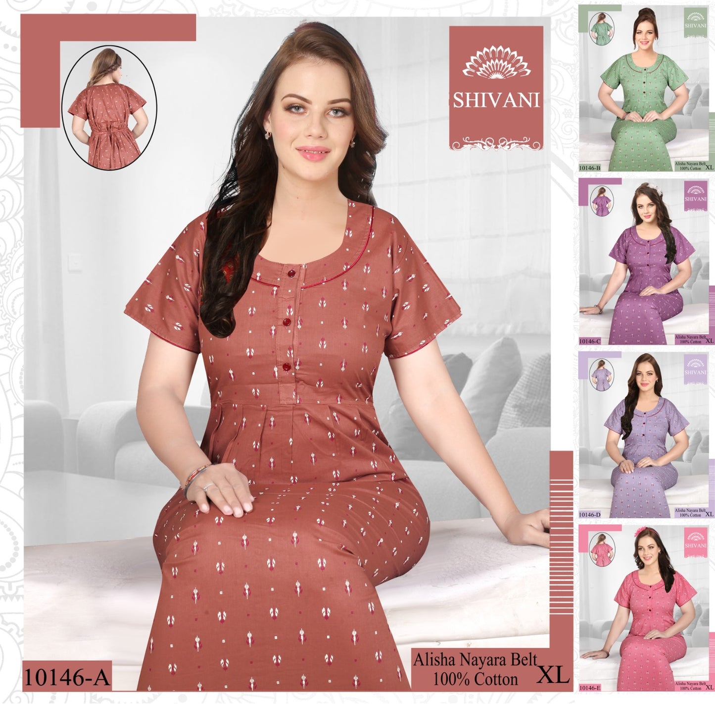 Alisha Nayara Shivani Cotton Night Gowns Exporter Ahmedabad