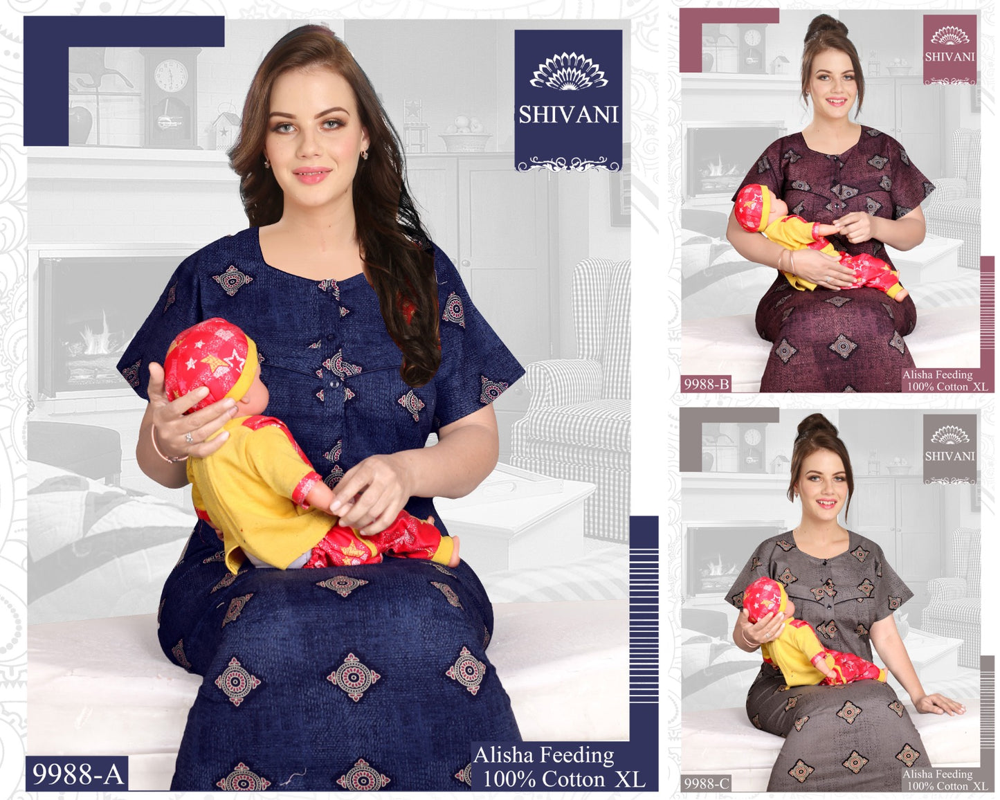 Alisha Shivani Cotton Feeding Night Gown Manufacturer Ahmedabad