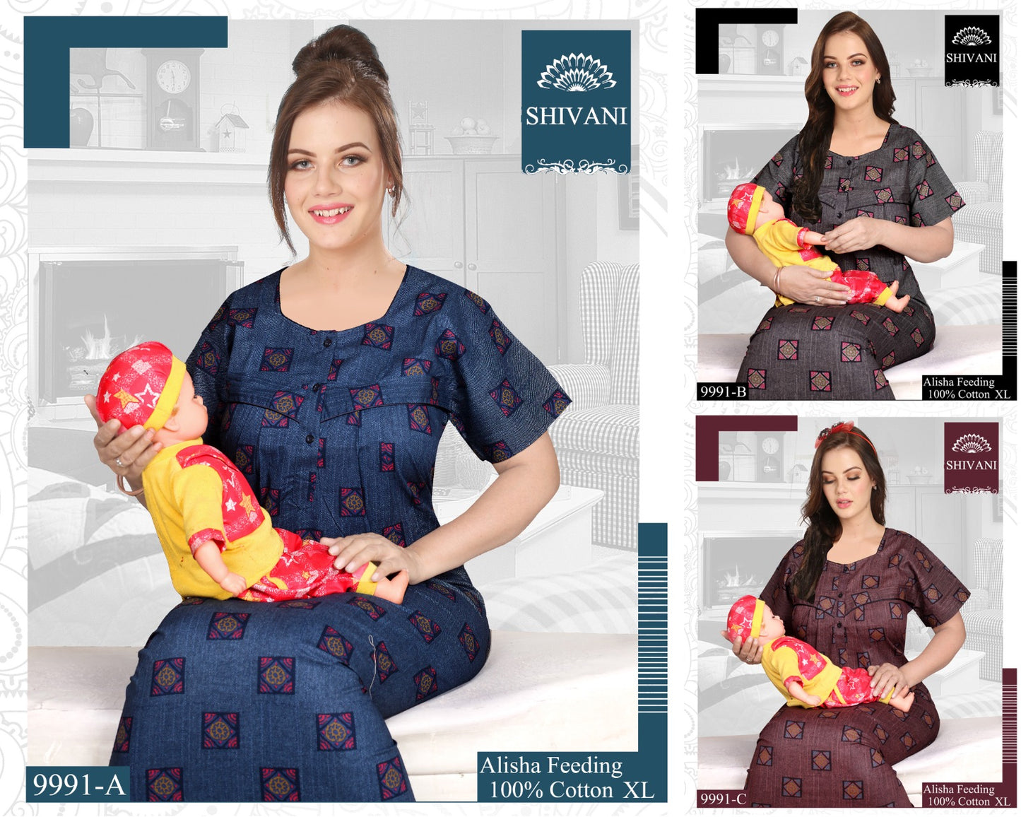 Alisha Shivani Cotton Feeding Night Gown Manufacturer Ahmedabad