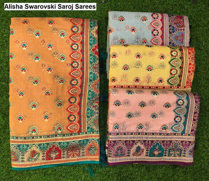 Alisha Swarovski Saroj Soft Linen Sarees Wholesale Price