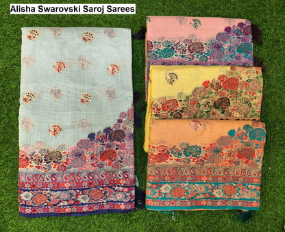 Alisha Swarovski Saroj Soft Linen Sarees Wholesale Price