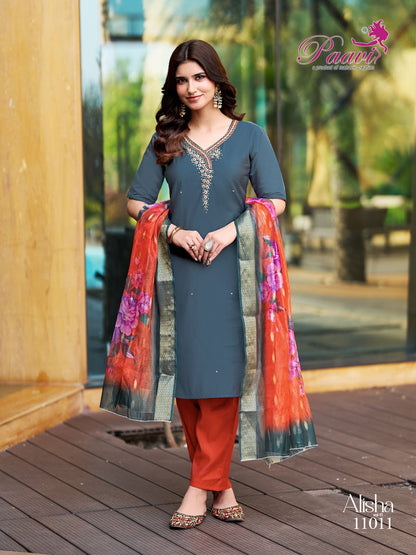 Alisha Vol 11 Paavi Roman Readymade Pant Style Suits Exporter India
