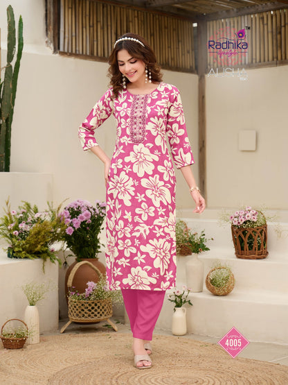 Alisha Vol 4 Radhika Lifestyle Liva Reyon Long Straight Kurti Wholesale Price