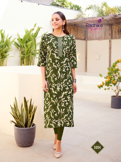 Alisha Vol 5 Radhika Lifestyle Reyon Straight Cut Kurtis Wholesale