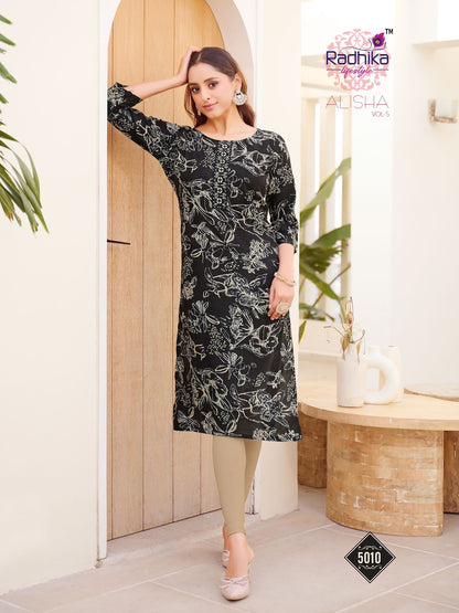 Alisha Vol 5 Radhika Lifestyle Reyon Straight Cut Kurtis Wholesale