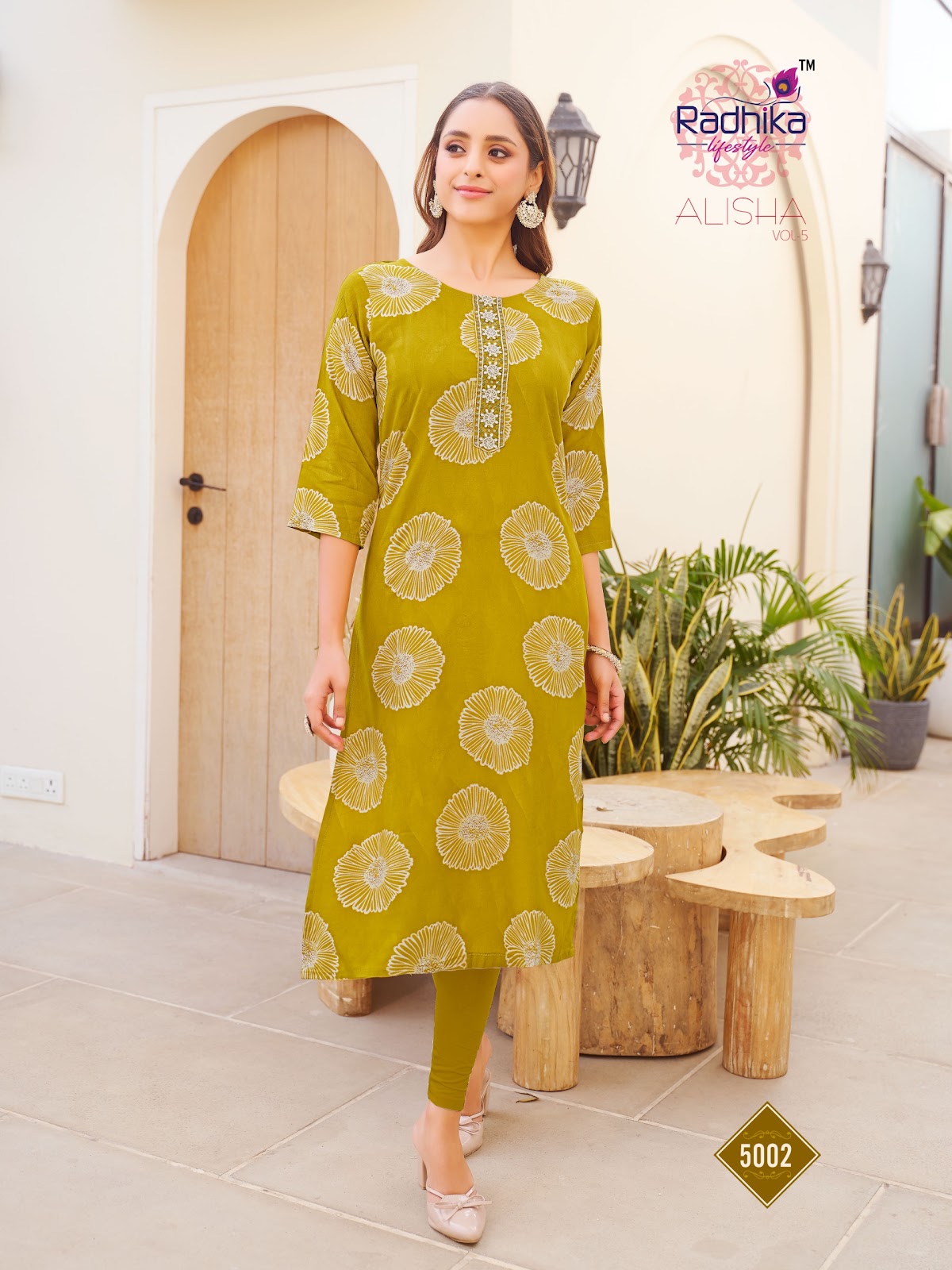 Alisha Vol 5 Radhika Lifestyle Reyon Straight Cut Kurtis Wholesale