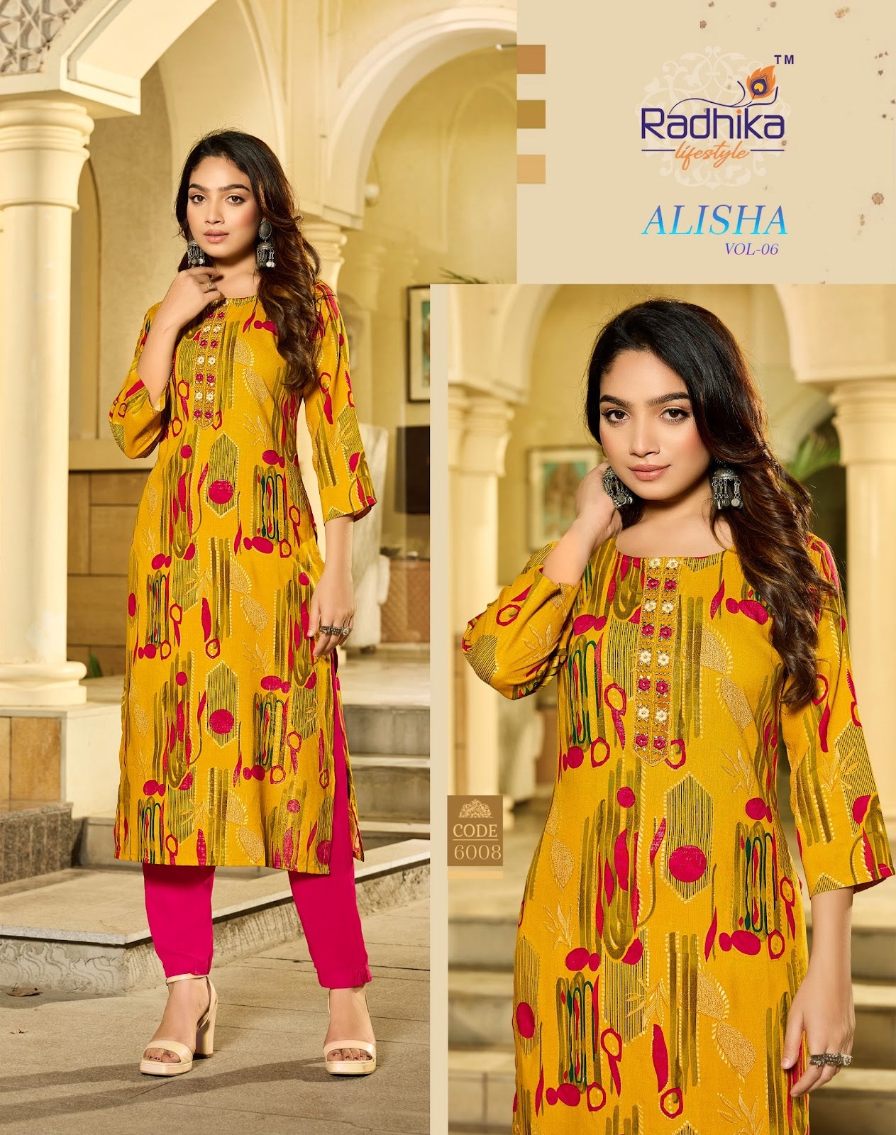 Alisha Vol 6 Radhika Lifestyle Liva Reyon Straight Cut Kurtis Supplier