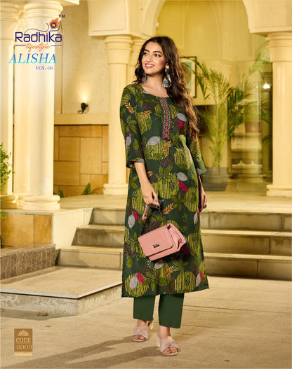 Alisha Vol 6 Radhika Lifestyle Liva Reyon Straight Cut Kurtis Supplier