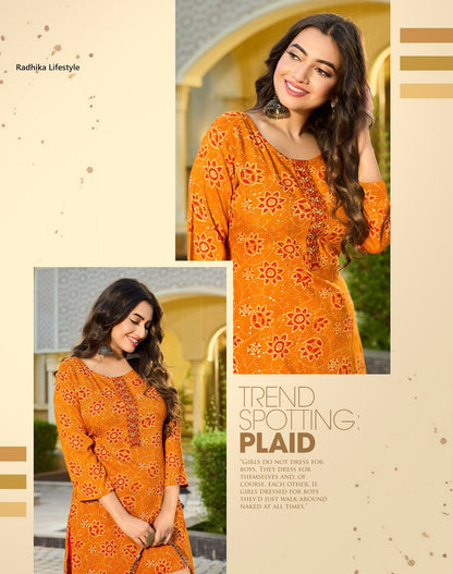 Alisha Vol 6 Radhika Lifestyle Liva Reyon Straight Cut Kurtis Supplier