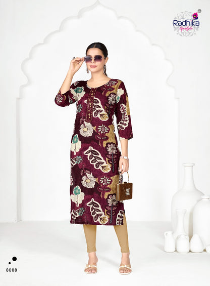 Alisha Vol 8 Radhika Lifestyle Liva Long Straight Kurti Exporter
