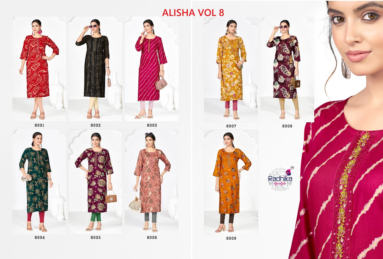 Alisha Vol 8 Radhika Lifestyle Liva Long Straight Kurti Exporter