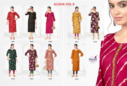 Alisha Vol 8 Radhika Lifestyle Liva Long Straight Kurti Exporter