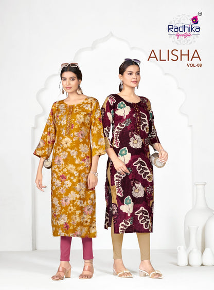 Alisha Vol 8 Radhika Lifestyle Liva Long Straight Kurti Exporter