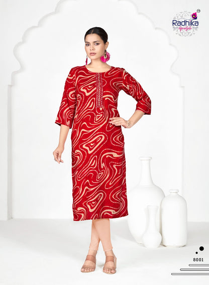 Alisha Vol 8 Radhika Lifestyle Liva Long Straight Kurti Exporter