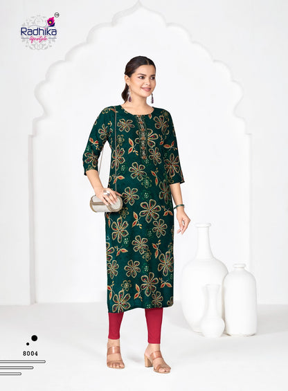 Alisha Vol 8 Radhika Lifestyle Liva Long Straight Kurti Exporter
