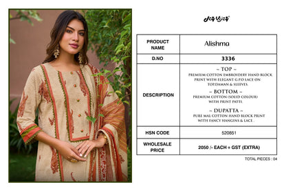 Alishma 3336 Jay Vijay Cotton Pant Style Suits Wholesale Price