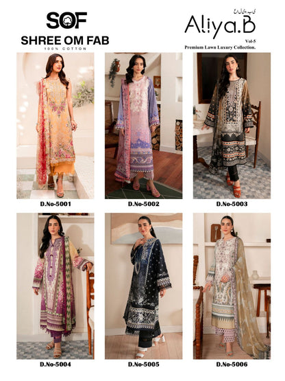 Aliya B Vol 5 Premium Lawn Luxury Collection Shree Om Karachi Salwar Suits Wholesale Price