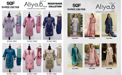 Aliya B Vol 7 Shree Om Lawn Cotton Karachi Readymade Suits Exporter