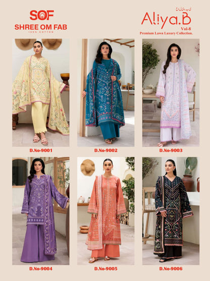 Aliya B Vol 8 Shree Om Lawn Karachi Salwar Suits Wholesale