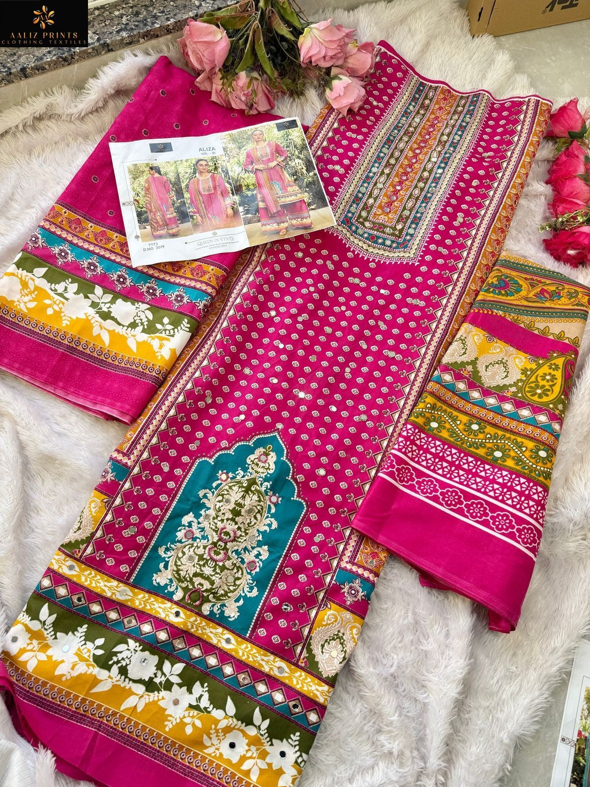 Aliza Vol 1 Embroidery Collection Aaliz Prints Cotton Karachi Salwar Suits Supplier India