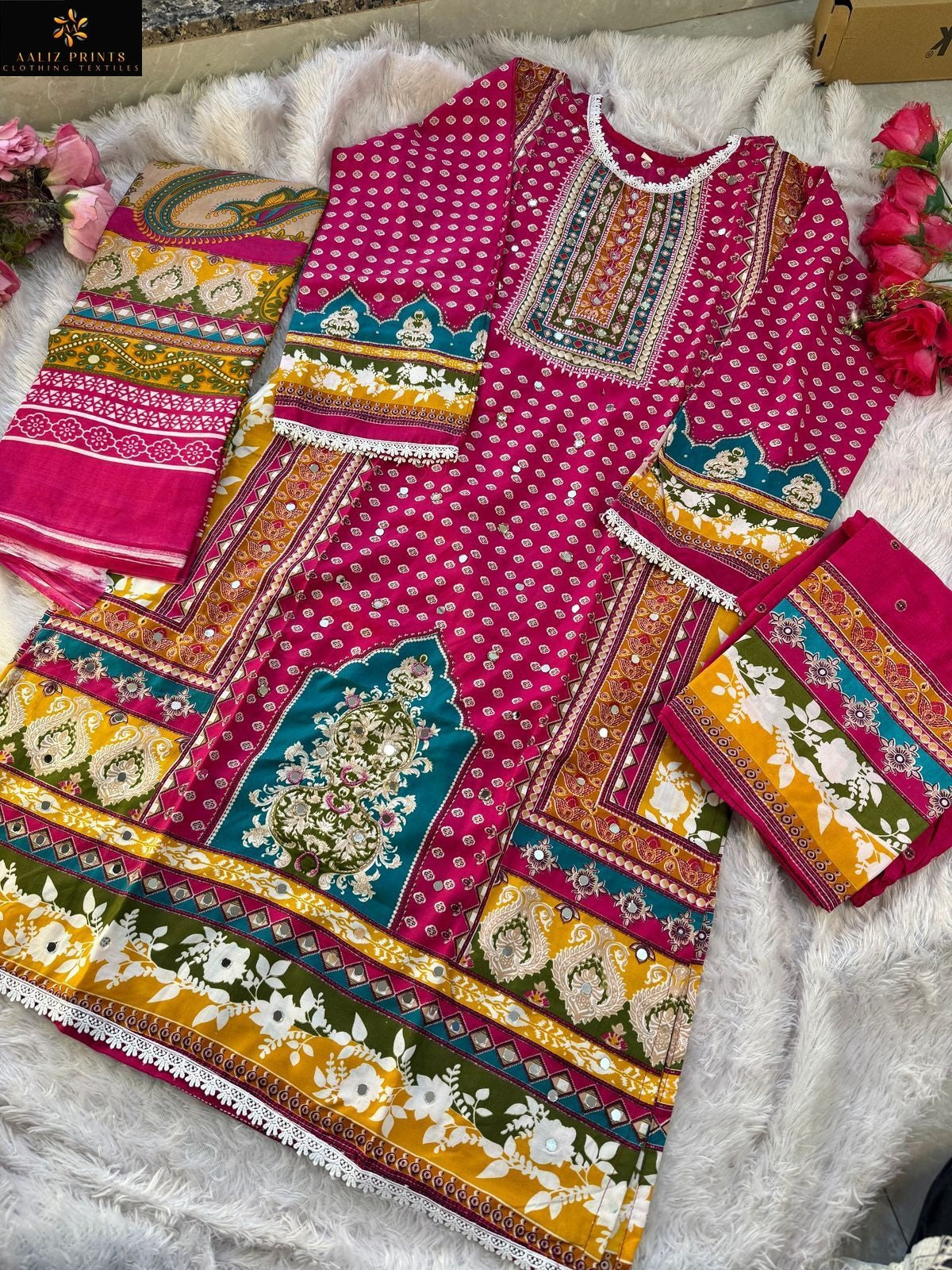 Aliza Vol 1 Embroidery Collection Aaliz Prints Cotton Karachi Salwar Suits Supplier India