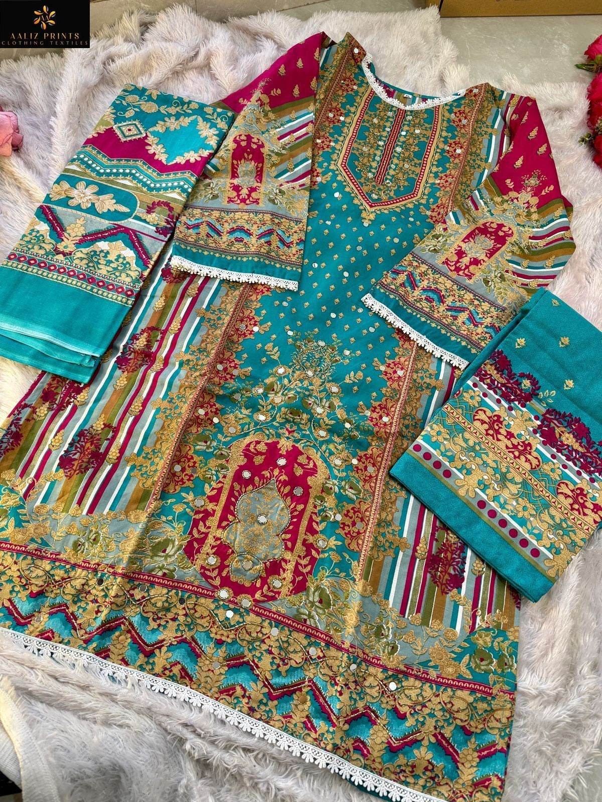 Aliza Vol 1 Embroidery Collection Aaliz Prints Cotton Karachi Salwar Suits Supplier India