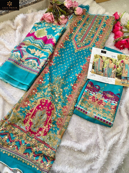Aliza Vol 1 Embroidery Collection Aaliz Prints Cotton Karachi Salwar Suits Supplier India