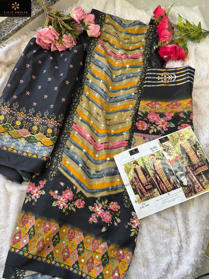 Aliza Vol 1 Embroidery Collection Aaliz Prints Cotton Karachi Salwar Suits Supplier India