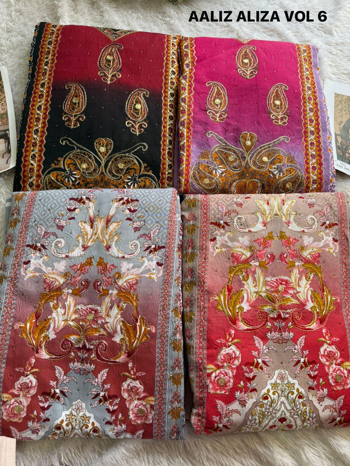 Aliza Vol 6 Aaliz Prints Cotton Karachi Salwar Suits Manufacturer India