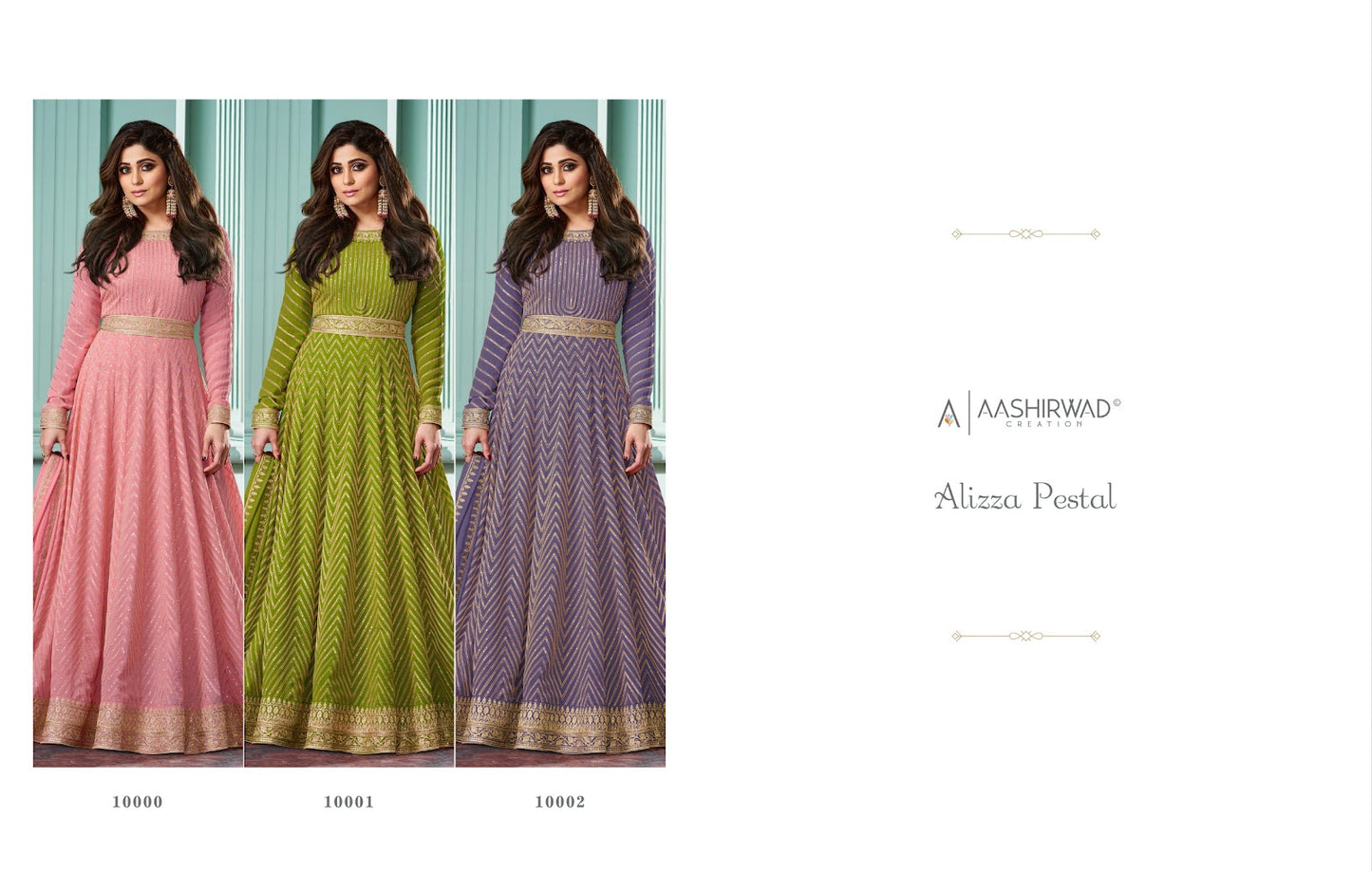 Alizza Pestal Aashirwad Creation Georgette Gown Dupatta Set Exporter India